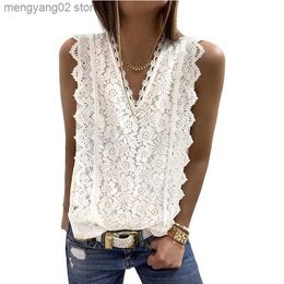 Women's Tanks Camis Elegant Tank Top Women Blouse Lace Embroidery White Shirts Feminina Sexy V-neck Sleeveless Summer Tops Ladies Casual Top T230517