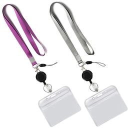 Card Holders Transparent Cover With Lanyard Solid Color Neck Strap For Keys ID Gym Phone Straps Work Badge Holder Rope