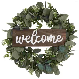 Decorative Flowers Greenery Wreath Outdoor Hanging Decor Easter Artificial Garland Door Trim Wooden Welcome Sign