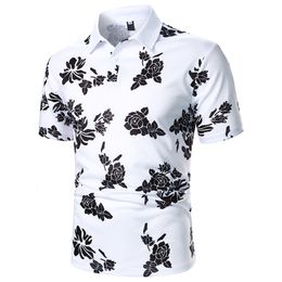 Men's Polos Men Short Sleeve Polo Shirt Floral Pattern Digital Printing Top Streetwear Casual Fashion Holiday Lapel 230517