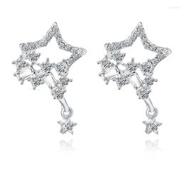 Dangle Earrings Korean East Gate Fashion Female Personality Simple Temperament Pentagonal Star Hollowed Out Inlaid Short Pendant Ear