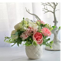 Decorative Flowers Mixed Multi-color Silk Peony Rose Simulation Flower Bride Holding Fake DIY Christmas Party Home Decora