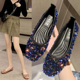 Dress Shoes Women's Shoes Spring and Autumn Shoes Shallow Mouth Set of Flat Shoes Women's Bean Shoes Women's Sequins Single 230516