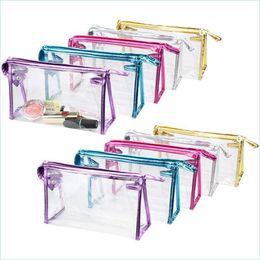 Storage Bags Blank Clear Flat Nylon Pouch Pvc Waterproof Makeup With Zipper Transparent Cosmetic Bag Toiletry Wash Travel Storagebag Dhhqu
