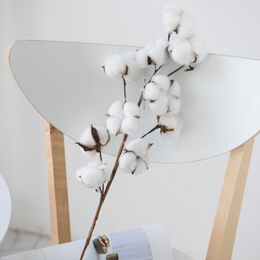 Decorative Flowers 10 Heads Natural Cotton Branches Artificial Wedding Holding Plants Wall Fake Floral Home Living Room Decoration