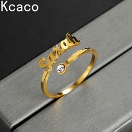 Band Rings Custom Birthstone Name Rings for Women Stainless Steel Adjustable Zircon Personlized Ring Jewellery Unique Birthday Gifts J230517