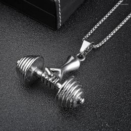 Pendant Necklaces 2023 Fashion Unisex Fitness Sports Barbell Stainless Steel Necklace Accessories Gift For Men Wholesale