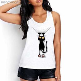 Women's Tanks Camis 2020 Summer Women Vest Tank Tops Shirt Fashion Black Cat Kawaii Cartoon Harajuku Casual Print Sleeveless O-neck Female T-shirt T230517