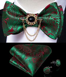 Bow Ties Green Paisley Men's Tie Luxury Silk Woven Wedding Party Men Butterfly Necktie Brooch Pin Hanky Set Tuxedo DiBanGu