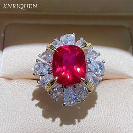 Band Rings KNRIQUEN Wedding Party Rings for Women Luxury Ruby Gemstone High Carbon Diamond Engagement Ring Fine Jewellery Anniversary Gift J230517