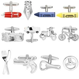 Fashion Instrument Design Cufflinks Casual Daily life designs Pen Crayon Bike Car Gun Men brand cufflinks Factory Price