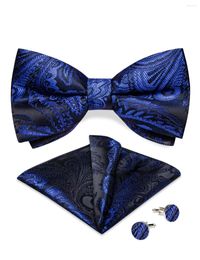 Bow Ties Royal Blue Paisley Men's Pre-tied Bowties For Wedding Fashion Adjustable Tie Man Pocket Square Cufflinks Butterfly Konts