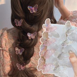 Headwear Hair Accessories 5Pcs Fashion Girls Transparent Butterfly Pink Hairpin Children Heart Shape Hair Clips Women Barrettes Headband Hair Accessories 230517