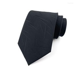 Bow Ties Fashion 8cm Mens Necktie Silk For Man Black Geometric Striped Patterned Ascot Cravat Wedding Party Thick Long YUV08