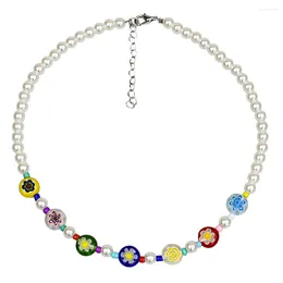 Pendant Necklaces Daisy Choker Necklace Womens Pearl Set Present Ornaments Colorful Glass Beaded Flower