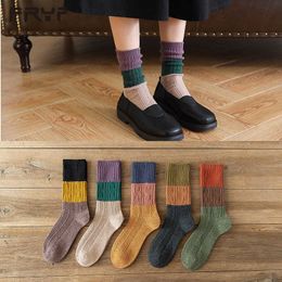 Socks Hosiery Japanese Fashion Women Socks Colour Patchwork Socks Vintage Women Korean Style Harajuku Streetwear School Girls Loose Long Socks P230517