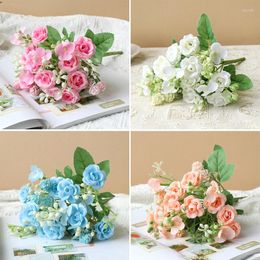 Decorative Flowers 1 Bunch Of Pink Silk Artificial Small Roses Wedding Fake Holiday DIY Christmas Party Supplies Home Decoration Bo