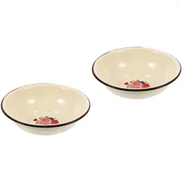 Bowls 2 Pieces Enamel Salad Bowl Retro Baby Snack Containers Fruit Serving Storage Kitchen Enamelware Round Tray