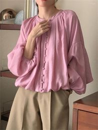 Women's Blouses Alien Kitty Pink Shirts OL Slae Lantern Sleeve Women Spring Loose Stylish 2023 Solid Chic Casual Holiday Office Wear