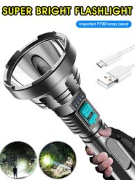 Flashlights Torches E2 P700 Powerful Camping Led Flashlight Tactical Flash Light Torch Waterproof Hand Light Usb Rechargeable Self Defence Edc Lamp P230517