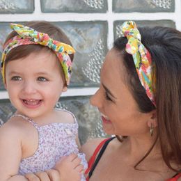 Hair Accessories 2 Pcs/Set Flower Print Baby Headband And Mother Hairband Set Cute Knot Soft Elastic Girls Turban