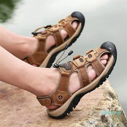 Sandals Summer Men's Leather Men Slippers Gladiator Beach Soft Comfortable Outdoors Wading Shoes 38-48