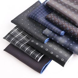 Bow Ties Silk Pocket Square Herchief Men Dark Brown Blue Dot Fit Formal Party Handkerchief Plaid Check Suit Hanky Gift