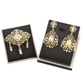 Sunspicems Bohemia Women Brooch Earring Sets Gold Colour Morocco Bride Jewellery Algeria Tassel Brooch Pins Indian Flower Earring