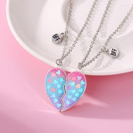 Chains Lovecryst 2Pcs/set Cute Gradient Sequin Magnetic Heart-shaped Friend Necklace BFF Friendship Jewelry Gifts For Kids