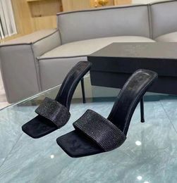 Designer women's high heels slippers and sandals full diamond party flip-flops sexy Luxury velvet women's high-heeled sandals Crystal sandals