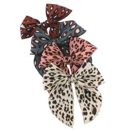 4.8" Fable Bows Hair Clips Leopard Print Baby Linen Cotton Hair Bow Hairpins Girls Hair Bow Kids Knotbow Barrettes Kids