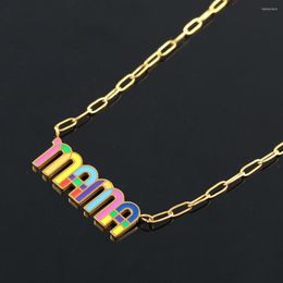 Chains Mother's Day Colourful Enamel Mama Letter Stainless Steel Necklace