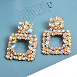 Dangle Earrings Wholesale Square Metal Drop Full Colourful Crystals Fine Jewellery Accessories For Women Christmas Gifts