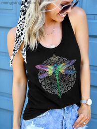 Women's Tanks Camis Floral Dragonfly Racerback Tank Top for Women Retro Graphic Tee Cute Sleeveless Shirts Summer Beach Casual Vacation Outfit 2023 T230517