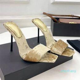 2023-high heeled slippers Latest Heel heels open toes head Top quality genuine leather outsole sandal 11cm Women's high-heeled shoes
