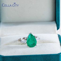 Band Rings Cellity 925 Sterling Silver ring for charm women with 10*14mm water drop shape emerald gemstone female fine Jewelry J230517