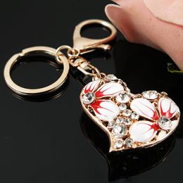 Keychains Red Love Heart Handbag Flower Fashion Crystal Charm Purse Bag Car Key Keyring Keychain Delicate Gift Accessories