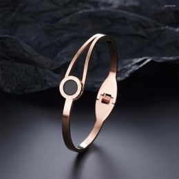 Bangle Roman Numerals Engraved Bracelet Women Black Stone Stainless Steel Bangles For Wife Lovers Luxury Design Wedding Jewelry