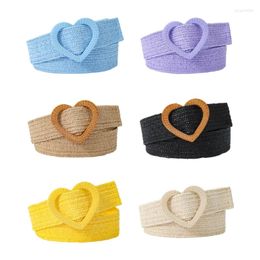 Belts Adjustable Buckle Waist Belt Women Straw Weave Braided Wide Waistband Colorful Heart Design Wholesale