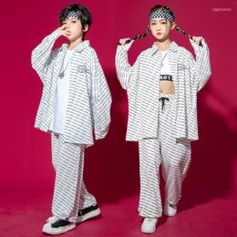 Stage Wear Kid Kpop Hip Hop Clothing White Striped Oversized Shirt Top Loose Streetwear Baggy Pants For Girl Boy Jazz Dance Costume Clothes