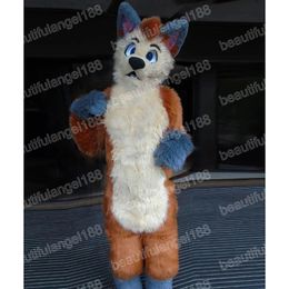 Christmas Brown Long Fur Husky Dog Mascot Costume Cartoon Character Outfit Suit Halloween Party Outdoor Carnival Festival Fancy Dress for Men Women