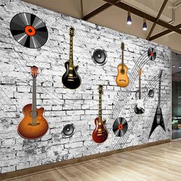 Wallpapers Custom Mural Wallpaper 3D Nostalgic Brick Wall Personality Guitar Music Symbol Bar Tooling Background Papers Fresco