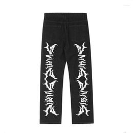 Men's Jeans 2023 Fashion Graphic Print Black Straight Men Baggy Pants Y2K Clothes Hip Hop Streetwear Denim Trousers Pantalones Hombre