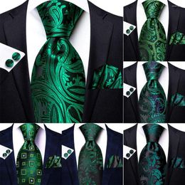 Bow Ties Luxury Green Paisley Floral Silk Eligent Tie For Men Handky Cufflink Necktie Fashion Business Party Wedding Wholesale Hi-Tie
