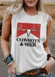 Women's Tanks Camis Vintage Women Tanks Tops Western Cowgirl Sleeveless Shirts Summer Cowboy Beer Steer Skull Graphic Tee Tanks Top Vest 2023 New T230517