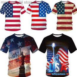 Men's T-Shirts Independence Day Flag USA Statue of Liberty Series 3D Digital Print T-shirt Short Sleeve T230517