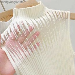 Women's Tanks Camis Hollow Out Gauze Tank Top Turtleneck Elegant Sleeveless Design Slim Camis Knitting Solid Chic Corset Summer Women's Tube Top T230517