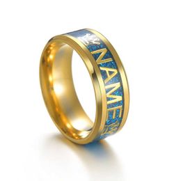 Band Rings Trendy Customized Name Rings Crown Heart Luminous NAME Letter Titanium Steel Ring for Men Women Couple Rings Gift Jewelry J230517