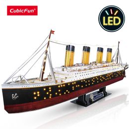 3D Puzzles CubicFun 3D Puzzles for Adults LED Titanic Ship Model 266pcs Cruise Jigsaw Toys Lighting Building Kits Home Decoration Gifts 230516