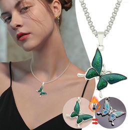 Chains Beach Necklaces For Women Pendant Jewellery Necklace Temperature-Sensitive Color-Changing Butterfly-Shaped Stainless